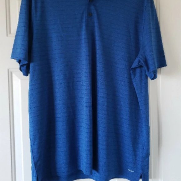 Mens Polo Shirt XL 100% Polyester Blue with thin black stripes - Picture 1 of 7